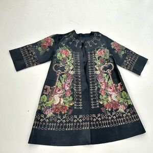 Dolce Gabbana Key and Roses lambskin leather painted coat size L Retail $9500